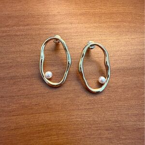 Anthropolgie Gold and Pearl Hoop Earrings